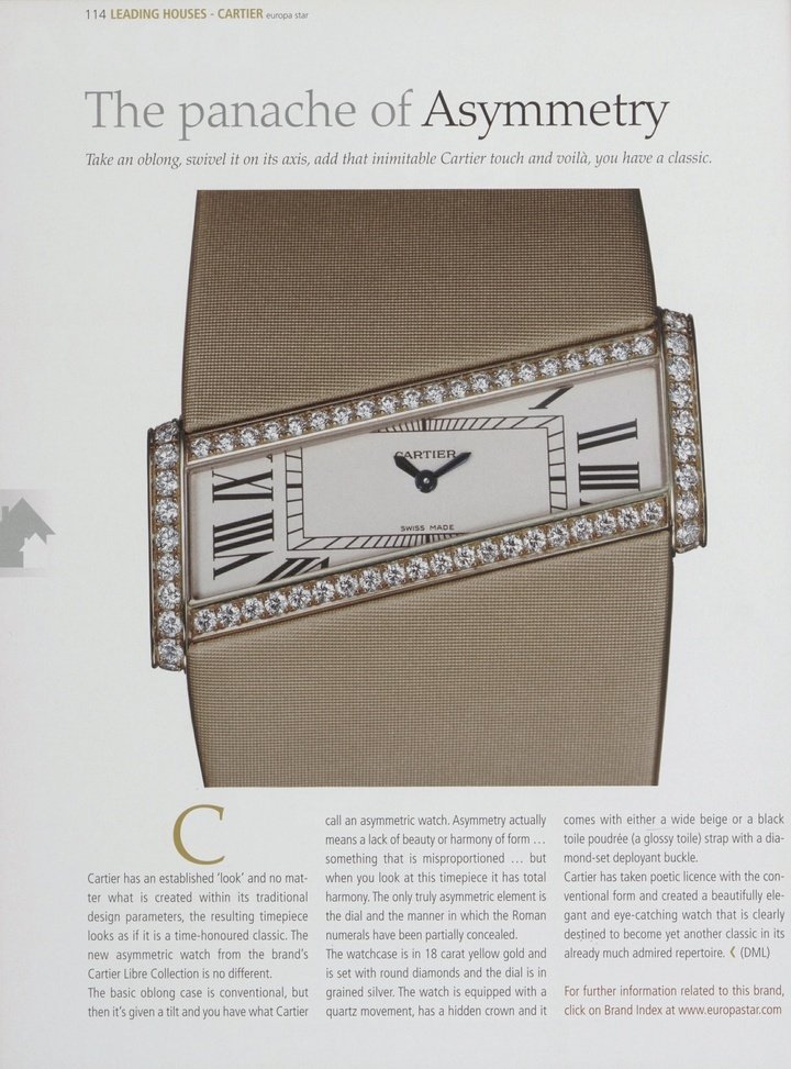 Cartier is particularly renowned for its so-called shaped watches. This is a model from the Cartier Libre collection.