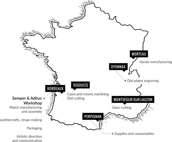 Most of Semper & Adhuc's French component suppliers did not previously work for the watch industry.