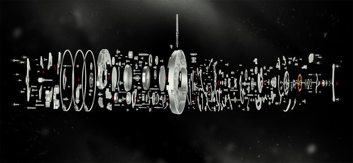 Exploded view of the Concepto 8600 movement, a minute repeater tourbillon