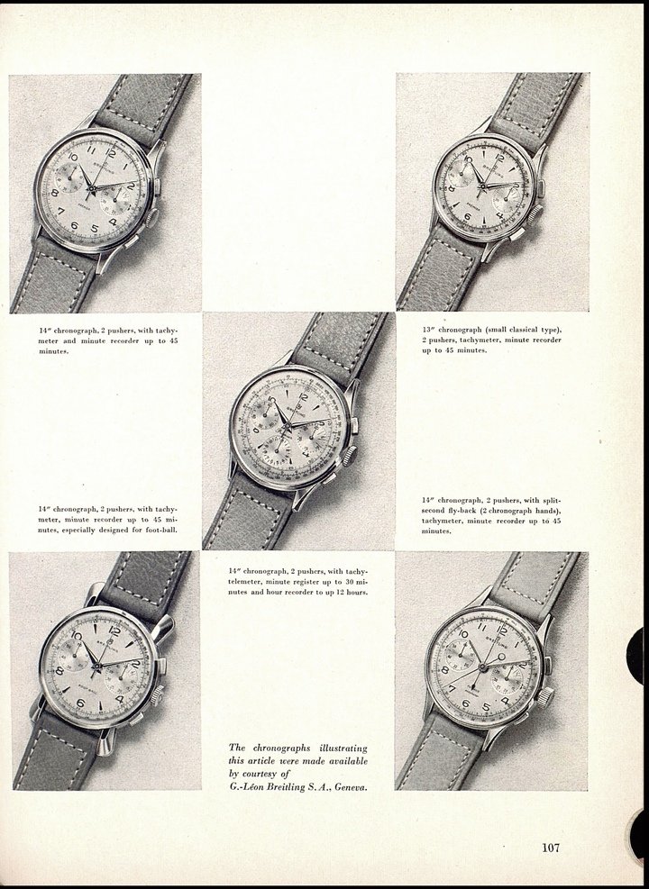 Breitling built its reputation on its expertise as a maker of chronographs. Shown here, a Europa Star article from 1953.