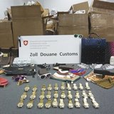 Swiss Customs display the counterfeit products they have recently seized